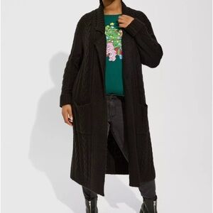 Like New Torrid Chunky Cardigan Collared Cable Sweater-Black